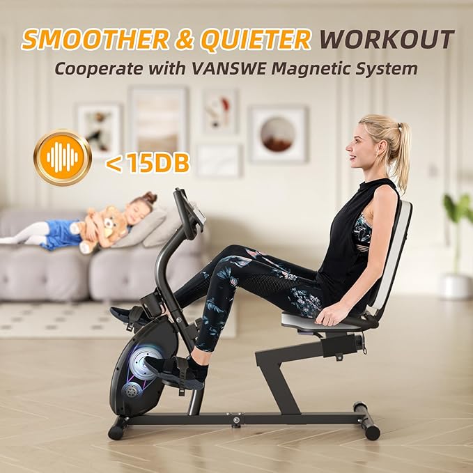 VANSWE Recumbent Exercise Bike, Recumbent Stationary Bikes for Home 400 LBS Weight Capacity, Exercise Bike for Home Seniors with Smart App and Bluetooth Connectivity, LED Display, Pulse Handle