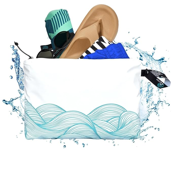 Acteon Wet Dry Travel Bag, Splash Water Resistant & Heavy Duty Zipper Reusable Bags, Small Pocket-Friendly Pouch for Cloth Baby Diaper, Dirty Laundry Clothes, Swimsuit, Toiletries, Beach, Pool & Gym