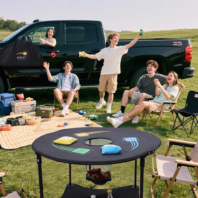 HOROW Bean Bag Toss Game - New Upgraded Portable Cornhole Set with 12 Bags, Foldable Design with Storage Layer - Lawn Games, Beach and Yard Games for Adults and Family