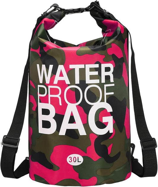 Waterproof Dry Bag, 30L Fit for Women Men Water Proof Bags Lightweight Dry Storage Floating Backpack with Whistle for Travel Boating Kayaking (Rose Red Camouflage)