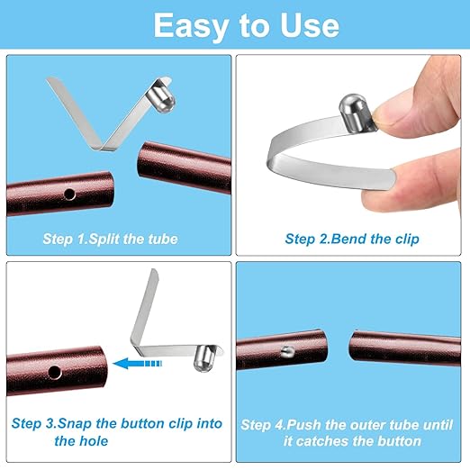 PATIKIL 12x9.5mm Kayak Paddle Snaps, 10 Pack Tent Pole Clips Steel V Shaped Single Pin Push Button Spring Clips Lock Tube Pole Clips for Camping Awning