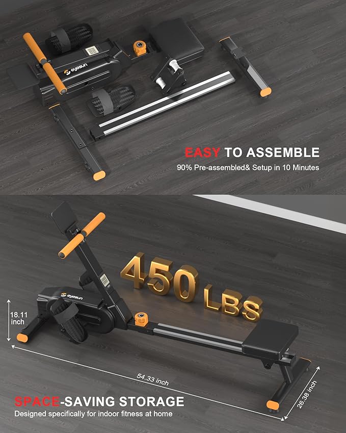 Magnetic Rowing Machine, 350 LB Weight Capacity Rower Machine for Home Use, Tablet Holder and Comfortable Seat Cushion-New Version