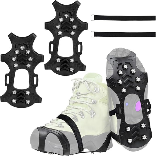 Ice Cleats for Shoes and Boots, Silicone Stainless Steel Snow Spikes for Shoes, Crampons Spikes for Ice Fishing Gear, Winter Climbing & Hiking Supplies