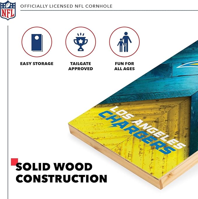 Wild Sports NFL Football 2' x 4' Regulation Size Solid Wood Cornhole Set with Direct Print HD Team Graphics Great Gift for Any Football Fan! Bean Bag Toss Family Outdoor Game