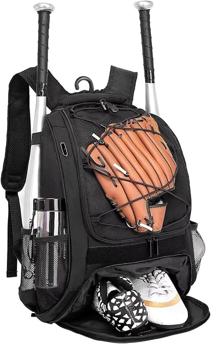 Baseball Bag Softball Backpack - Youth Adult T Ball Bat Equipment Bag with Bat Helmet Holders, Shoe Compartment