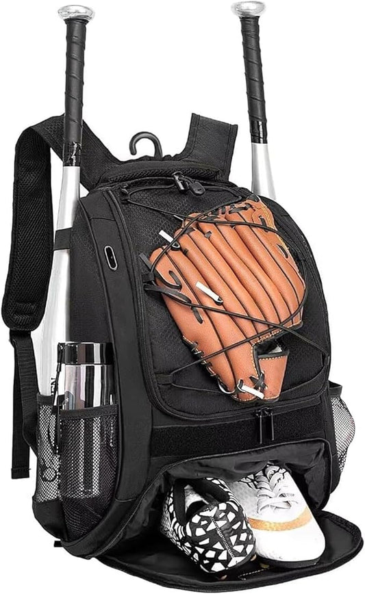 Baseball Bag Softball Backpack - Youth Adult T Ball Bat Equipment Bag with Bat Helmet Holders, Shoe Compartment