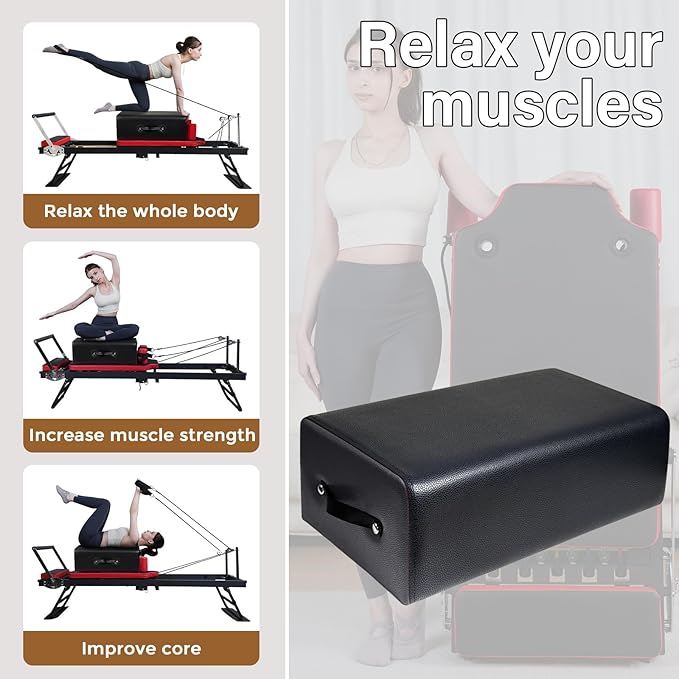 Pilates Box,Portable Pilates Sitting Box, Suitable for Home Pilates Reformer,Pilates Bed Accessories,with Use Pilates Equipment to Help You Exercise,24.8×15.75×8.66 inch,Black