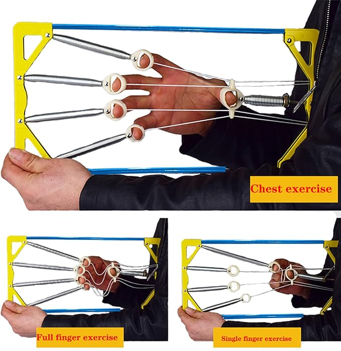 Finger Exerciser & Hand Strengthener Expert Grip Strength Training for Athletes, Musicians & Physical Therapy (Metal Blue + Yellow Cover)