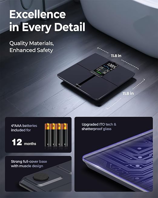 Ovutek Professional Smart Scale for Body Weight, BMI, Body Fat, Muscle Mass, Highly Accurate Body Composition Weighing Machine, Bathroom Digital Scale Large Display Sync with Fitness App, 450lb