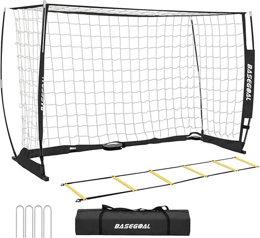 Soccer Goal,Soccer Net,Soccer Goals for Backyard,with Bow Frame,Collapsible Metal Base and Agility Ladder