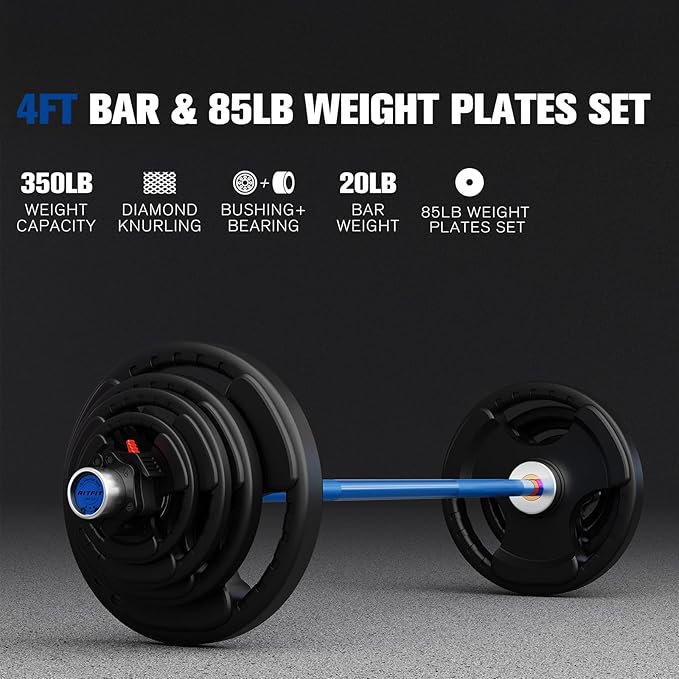 RitFit Barbell Weight Set - 4/6FT Olympic Barbell with Weight Plates (55-275LB Total) - Weightlifting Equipment for Squats, Curls, Deadlifts, Presses, Hip Thrusts