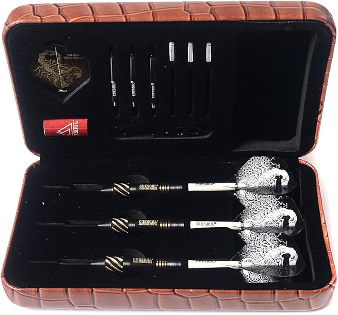 CUESOUL Steel Tip Darts Set 20/22/24 Grams with Deluxe PU Darts case-Black Scorpion Series