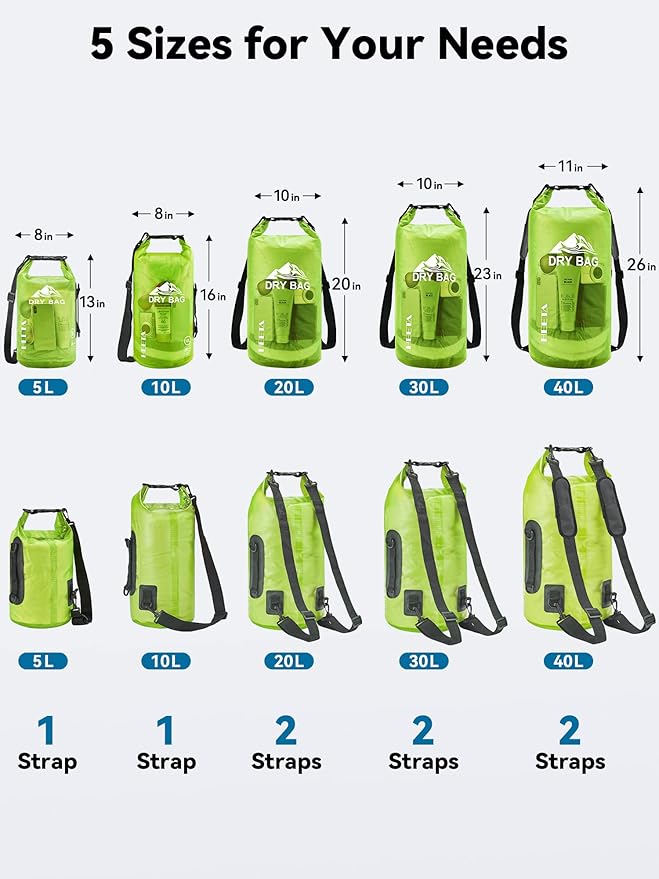 HEETA Dry Bag Waterproof for Women Men, 5L/10L/20L/30L/40L Roll Top Lightweight Dry Storage Bag Backpack with Phone Case for Travel Swimming Boating Kayaking Paddle Board Camping Beach Accessories