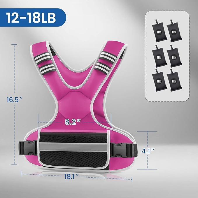 Adjustable Weighted Vest Woman 4-10lb/12-18lb/20-32lb Weighted Vest Men with 6 Ironsand Weights, Shoulder Pads and Large Pocket for Walking Running Crossfit Strength Training
