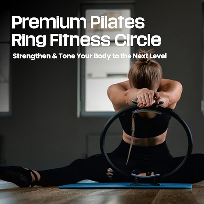 Premium Pilates Ring Fitness Circle - Lightweight Durable Foam Padded Handles, Flexible Resistance Exercise Equipment for Toning Arms, Thighs, Legs & Core