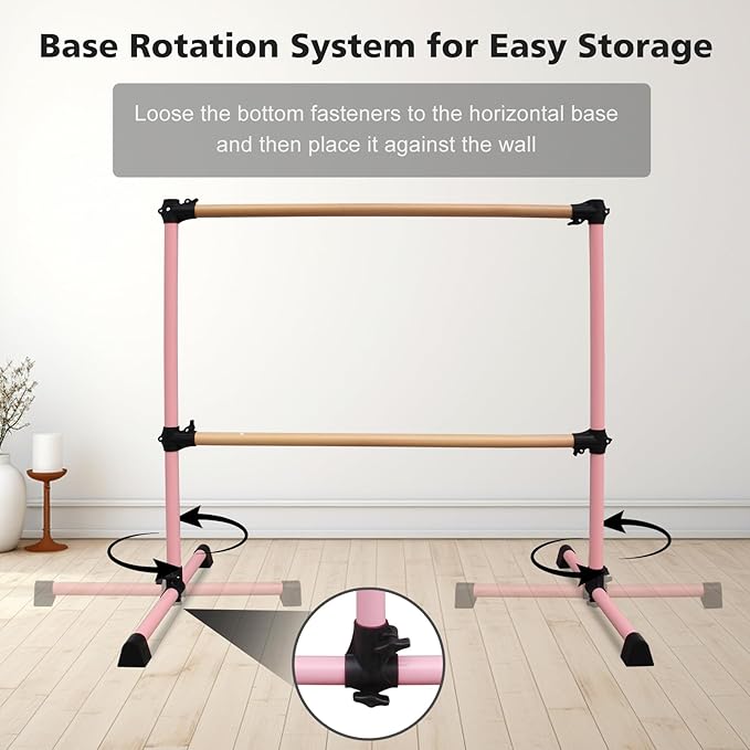 4FT/6FT Freestanding Ballet Barre Wood/Steel Height Adjustable from 7 to 46 inch Ballet Bar Portable Double Dance Bar for Home Workout and Stretch