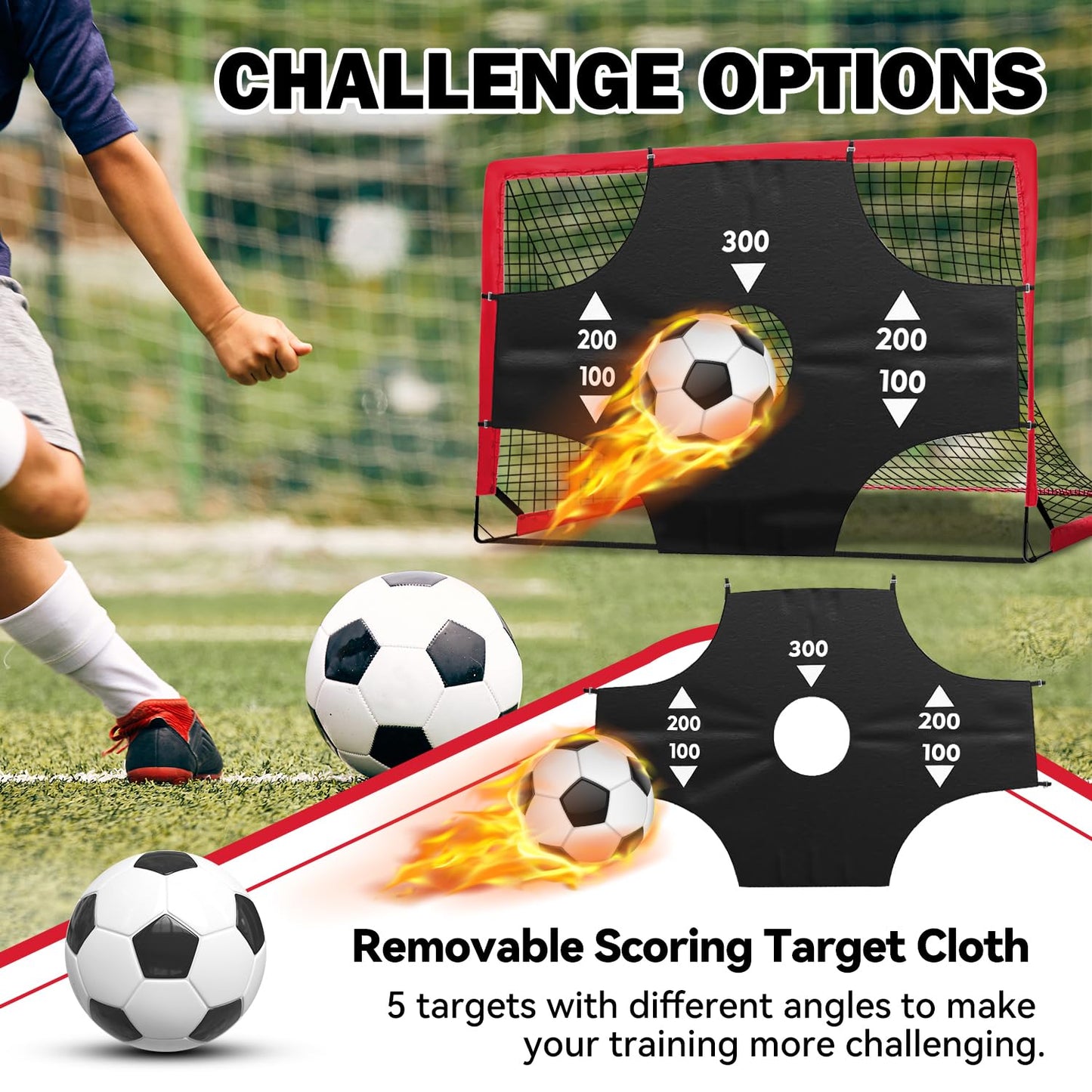 Fololicx Red Soccer Goals for Backyard, 2 of 6x4ft Kids Soccer Net Training Equipment, Portable Pop Up Toddler Soccer Goal with Soccer Ball, Scoring Target Cloth, and Cones - Fun Youth Outdoor Games