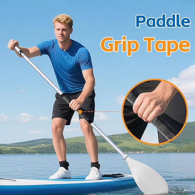 Premium Non-Slip Silicone Handle Cover for Blister Prevention & Cushioned Comfort. Fits Canoe, SUP & Boat Paddles (Black, 1In x 16.4Ft)