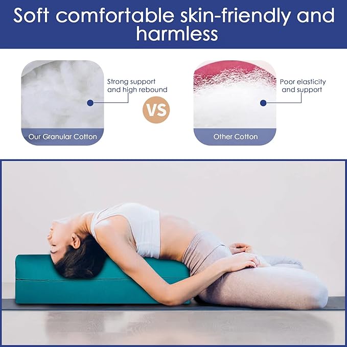 Comfortable Rectangular Yoga Bolster - 26x10.5x5.5in Meditation Supportive Pillow - 100% Cotton