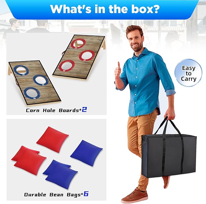 Portable Cornhole Board Set with Bean Bags,Choose 3 * 2 ft or 2 * 1 ft Cornhole Boards for Adults Kids Cornhole Games for Indoor and Outdoor Party Camping Equipment
