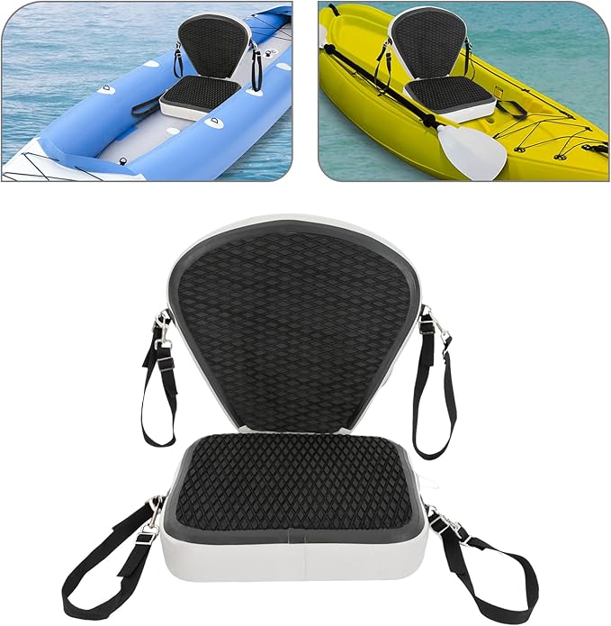 Universal Kayak Seat with Back Support - EVA Padded Thicken Seat Cushion for Kayaking, Canoeing, Rafting, Fishing & Paddle Boards - Adjustable Straps for Comfort and Durability (Black)