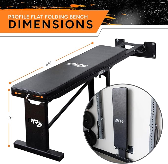 PRx Performance Folding Wall Mounted Flat Weight Bench - Home Gym Equipment, Space-Saving Workout Bench, Full Body Exercise, Weightlifting, Bench Press Seat, Ideal For Gym Enthusiasts - Black