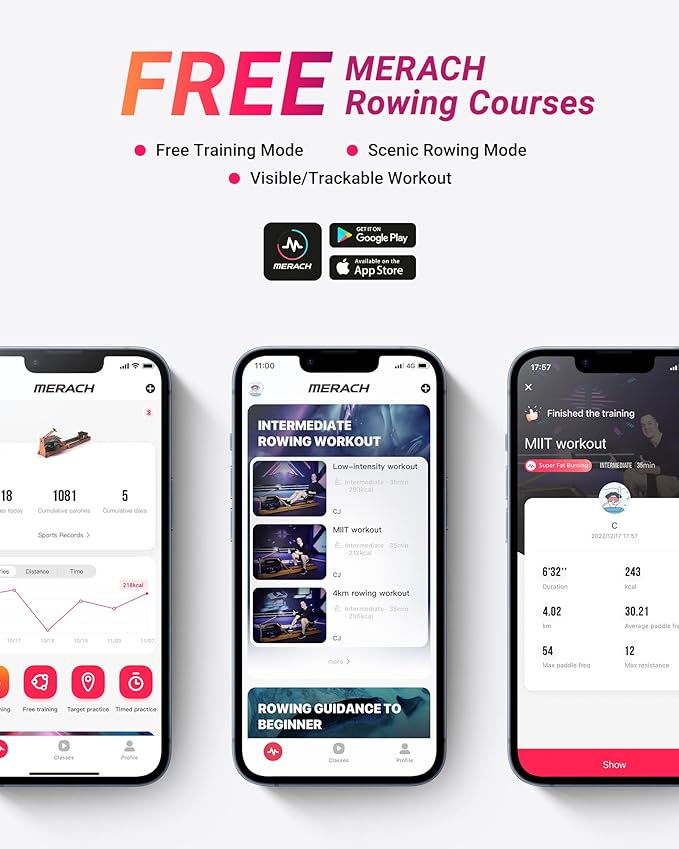 MERACH Water Rowing Machines for Home, Foldable Row Machine with 400LBS Weight Capacity, Dedicated Monitor and Comfortable Seat, Free MERACH App for Immersive Water Rower
