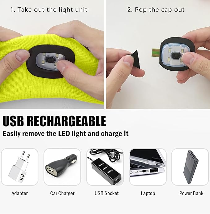 ATNKE 4 LED Lighted Sport Sweatband,USB Rechargeable Running Head Band Lamp High Stretch Wicking Gifts for Men and Women