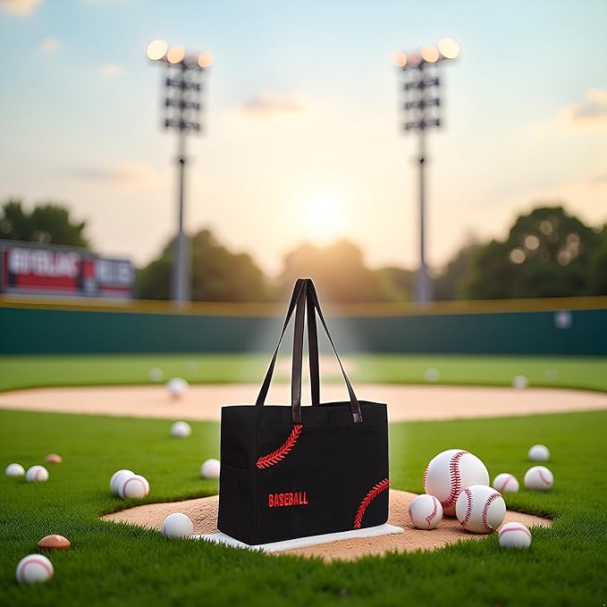 XL Baseball Mom Tote Bags For Women Canvas Utility Purse Handbag with Pockets