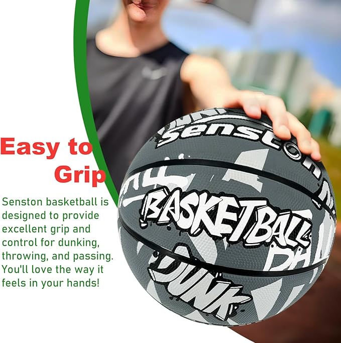 Senston 27.5‘’/29.5'' Basketball Outdoor Indoor Rubber Basketball Ball for Kids/Adult Official Size 5/7 Basket Ball with Pump