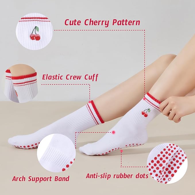 EUDOLAH Cute Yoga Socks for Women Pilates Barre Breathable Non-Slip Crew Grip Sock With Stripes Anti-friction Athletic Socks