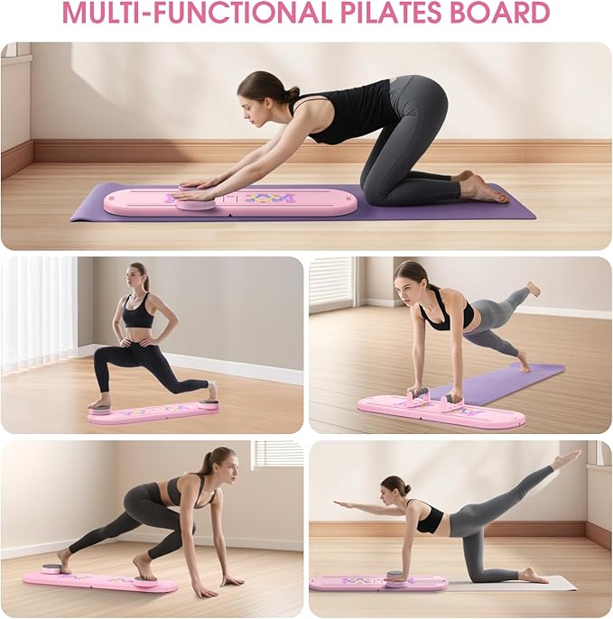 Foldable Pilates Board for Home Workout, 2025 New Pilates Reformer Set with Smart Timer, 7-in-1 Multifunctional Pilates Board Fitness Board, Pilates Reformer Machine Pilates Sliding Board