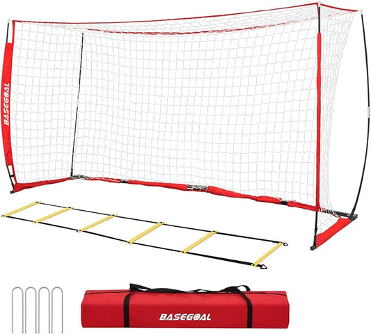 Soccer Goal,Soccer Net,Soccer Goals for Backyard,with Bow Frame,Collapsible Metal Base and Agility Ladder