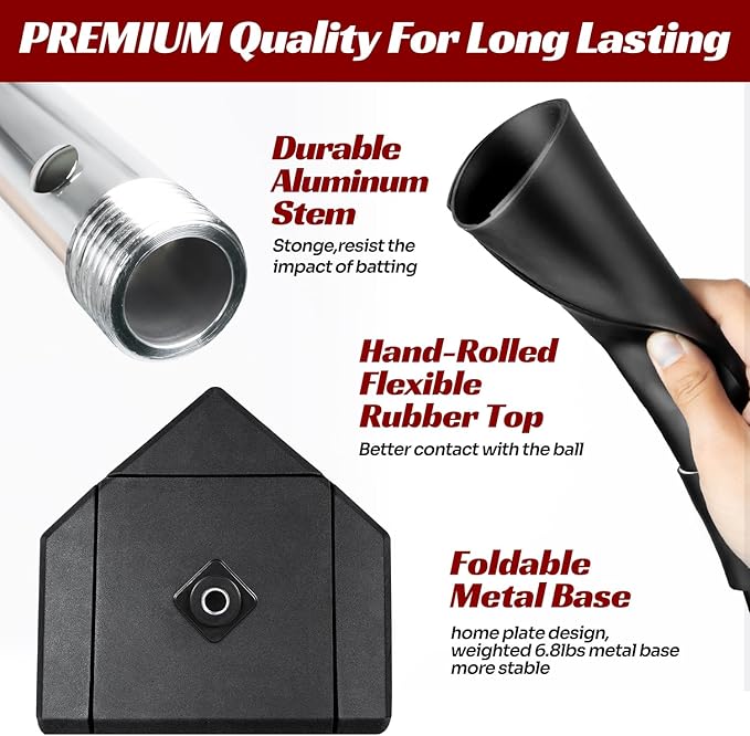 Portable Baseball Batting Tee, Height Adjustable from 25-37 inch Hitting Tee for Baseball and Softball,Premium Baseball Tee with Rubber Top,Alumium Pole,Metal Base for Kids/Youths/Adults