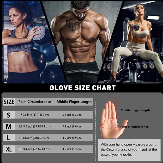 Full Fingers Workout Gloves for Women & Men - Gym Gloves with Extra Grip Foam Padding & Anti-Slip for Fitness, Training & Cycling