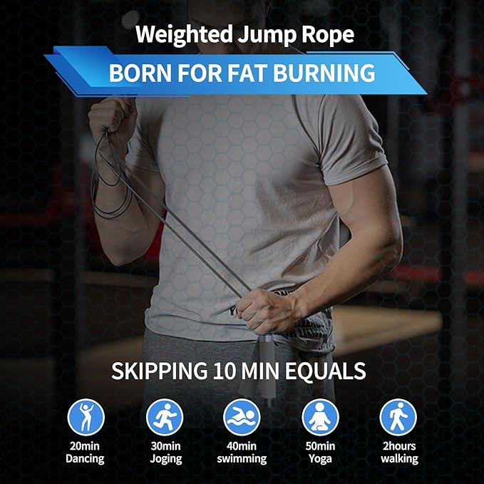 Weighted Jump Rope for Men，Women and kids(1LB), Jump Ropes for Fitness, Speed Skipping Rope, Gym,Indoor/Outdoor - Fitness, Workout, Boxing,crossfit