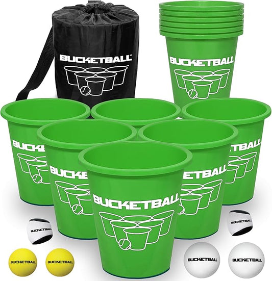 BucketBall | Team Color Edition | Combo Pack (Green/Green): Original Yard Pong Game: Best Camping, Beach, Lawn, Outdoor, Family, Adult, Tailgate, Jumbo, Giant Game