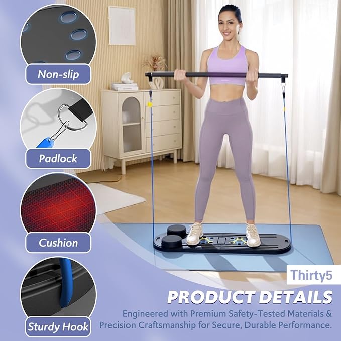 Pilates Reformer Board - Home Gym Workout Set for Core & Full Body Training, Pilates Exercise Equipment, Ab Machone, Compact Fitness Gear for Strength, Toning & Weight Loss