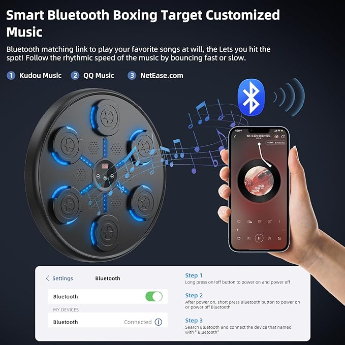 Second Generation Music Boxing Machine with Boxing Gloves, Boxing Machine Wall Mounted Music, Smart Bluetooth Music Boxing Trainer with Gloves, Music Boxing Machine for Adults, Home, Indoor and Gym