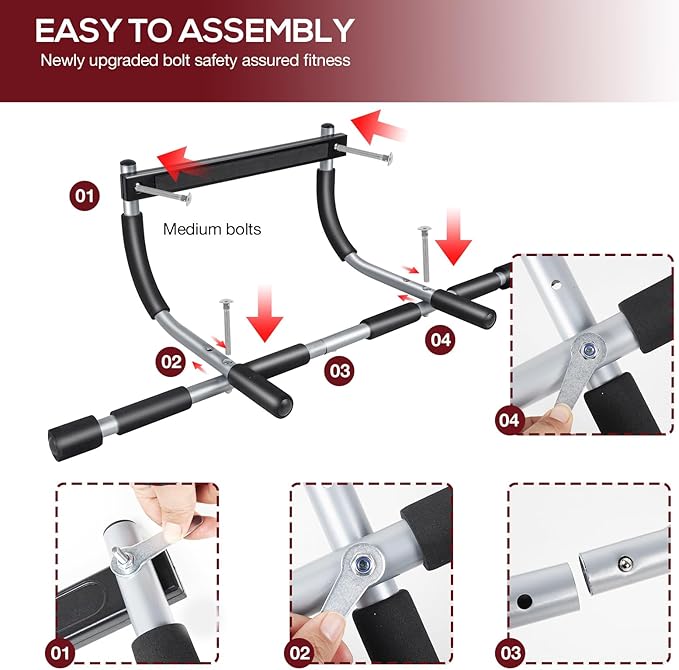 GYE Doorway Pull Up Bar for Home Gym, Adjustable Width, Heavy-Duty Steel，Max Limit 440 lbs Upper Body Fitness Workout Bar with Foam Grips，Indoor Portable Upper Body Workout Bar for Strength Training