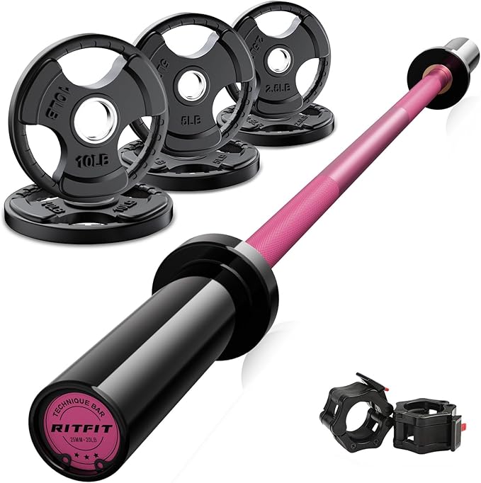 RitFit Barbell Weight Set - 4/6FT Olympic Barbell with Weight Plates (55-275LB Total) - Weightlifting Equipment for Squats, Curls, Deadlifts, Presses, Hip Thrusts