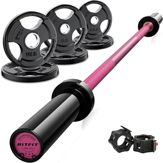 RitFit Barbell Weight Set - 4/6FT Olympic Barbell with Weight Plates (55-275LB Total) - Weightlifting Equipment for Squats, Curls, Deadlifts, Presses, Hip Thrusts