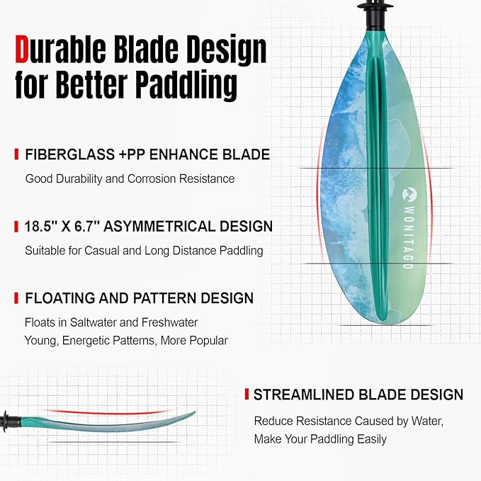 Kayak Paddle Premium Carbon Fiber Paddle with Reinforced PP + Fiberglass Blade, Floating Adjustable Kayaking Oars, 3 Piece, 220-240 cm/86-94 Inches, 240-260 cm/94-102 Inches