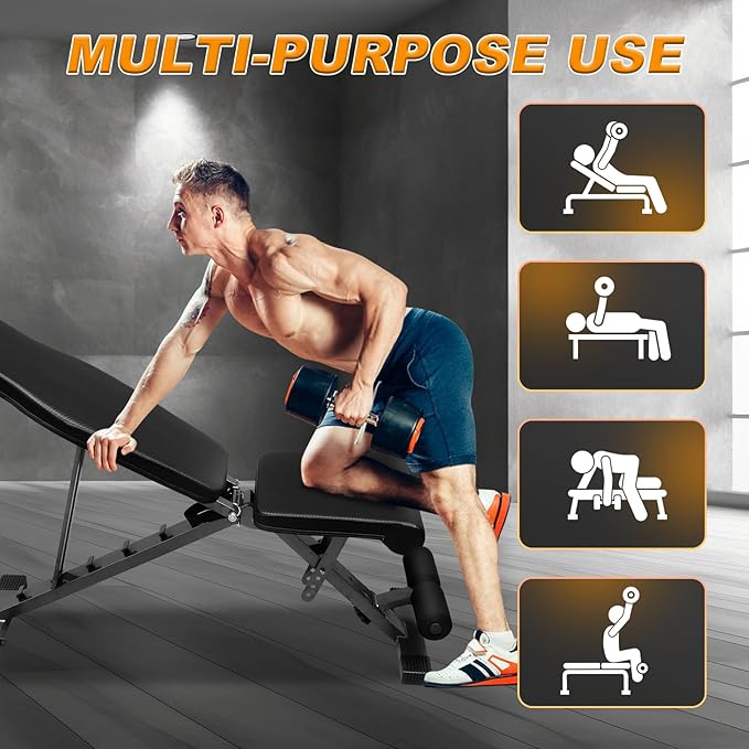 Adjustable Weight Bench Press, Foldable Workout Bench for Home Gym Dumbbell Exercise, Stable Incline Decline Bench for Full-Body Strength Training(600lbs)