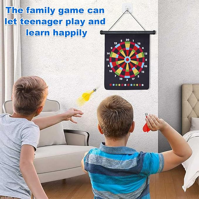 Magnetic Dart Board with 24pcs Darts,Indoor Outdoor Dart Game for Kids and Adults，2in1 Rollup Safe Dart Flights Toys Set for 3-12 Year Old Boys Girls Christmas Birthday Gifts