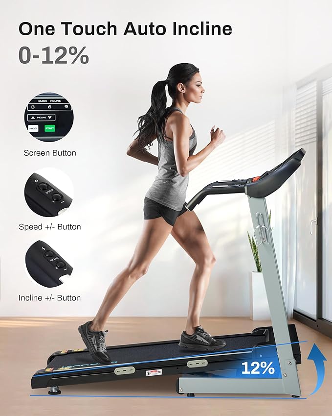 Auto Incline Treadmill with 300 LBS Capacity, 17.5" Wide 3 HP Folding Electric Treadmill Max 8.5 MPH Speed, Running Machine with Bluetooth Speaker & LCD Display for Home Use
