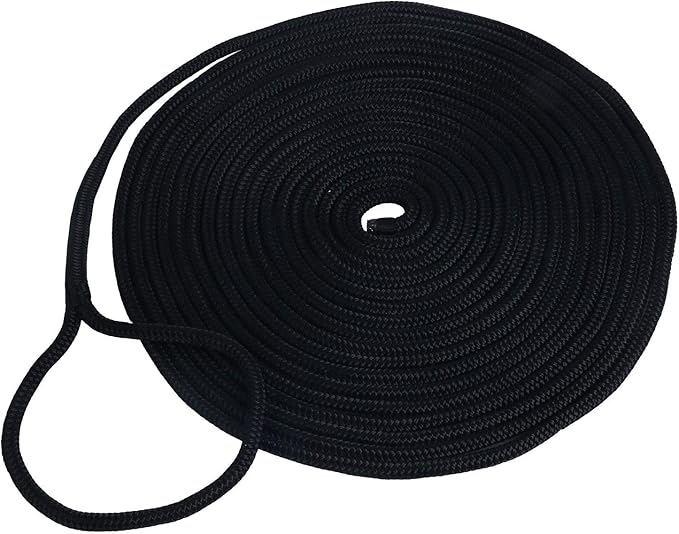 Amarine Made Pair of Double Braided Nylon Dock Lines 4840 lbs Breaking Strength (L:50 ft. D:1/2 inch Eyelet: 12 inch) 2 Pack of Marine Mooring Rope Boat Dock Lines Working Load Limit:968 lbs