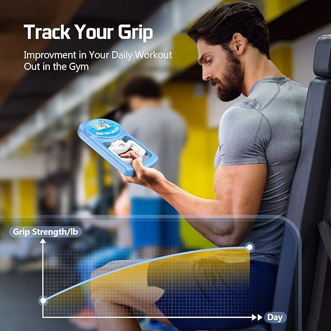 Hand Grip Strength Tester Trainer - Electronic Hand Dynamometer Forearm Grip Strengthener Exerciser Digital Training Gauge 265 Lbs 120 Kgs for Sport Home School Use