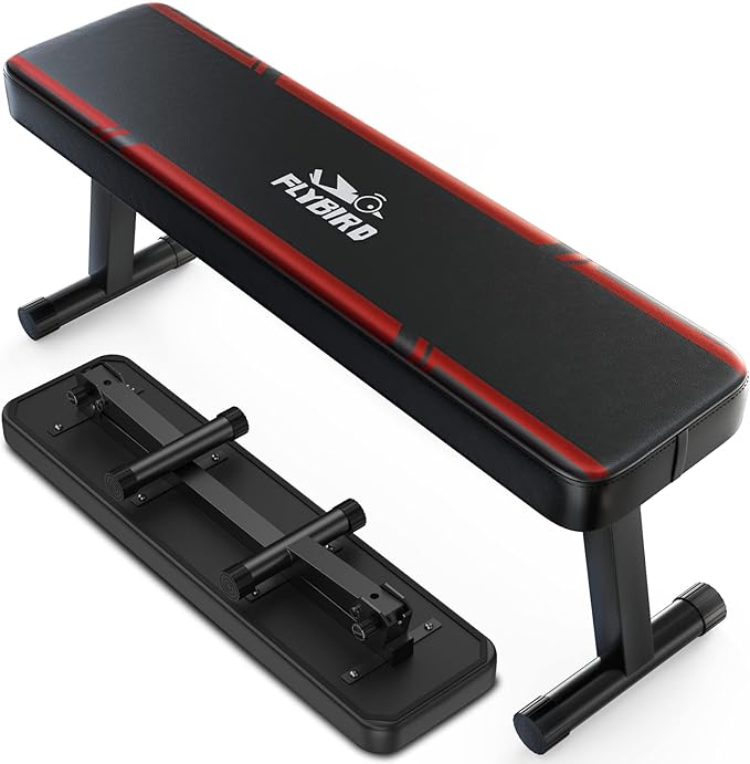 FLYBIRD Flat Bench, Foldable Flat Weight Bench Easy Assembly for Strength Training Bench Press, 600/1000 LBS 2 Versions
