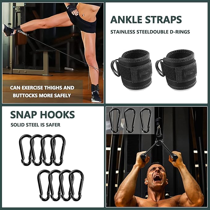 Cable Attachments for Gym, Cable Machine Attachment Set, LAT Pulldown Attachments, Cable Machine Accessories, Tricep Pull Down Attachment, Home Gym Accessories